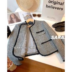 批发高级感灰色羊毛小香风外套女春秋<b class='q'>新款</b>气质圆领粗花呢编织西装上衣