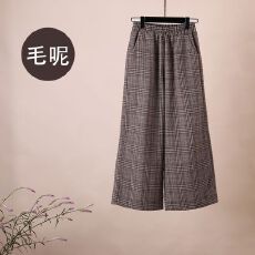 批发韩版秋冬季松紧腰羊女休闲<b class='q'>裤</b><b class='q'>格子</b>毛呢九分<b class='q'>裤</b>宽腿<b class='q'>裤</b>哈伦<b class='q'>裤</b>女春秋款