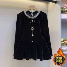 批发秋冬遮肉大码显瘦气质高雅丝绒女<b class='q'>人</b>衫<b class='q'>胖</b>MM<b class='q'>显瘦</b>轻奢遮肚法式上衣女