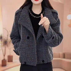 批发秋冬新款气质时尚休闲宽松显瘦遮肉上衣开衫高端洋气短款外套