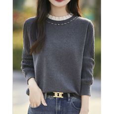 批发法式花边领钉珠针织打底衫女2025<b class='q'>新款</b>保暖洋气叠穿精纺毛长袖<b class='q'>毛衣</b>