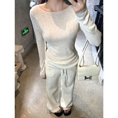 批发重工高级感<b class='q'>大码</b>白色烫钻春秋法式气质修身德绒内搭打底衫上衣