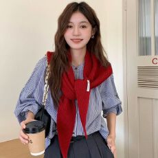 2025纯色交叉三角披肩针织春秋韩版文艺休闲时尚百搭护肩围巾