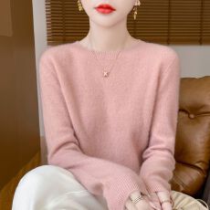 批发绒衫女套头圆领毛衣宽松100%正品毛针织打底衫秋冬内搭
