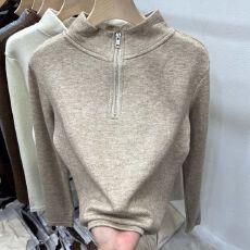 批发双面德绒长袖<b class='q'>打底衫</b>女2023秋冬季爆款半<b class='q'>高领</b>拉链纯色弹力T恤上衣