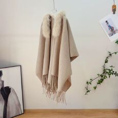 贵妇千金风仿狐狸毛毛领领斗篷流苏外套针织开衫秋季