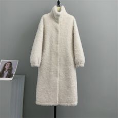 批发同款立领中长款皮毛一体大衣女羊剪绒中长款草<b class='q'>外套</b>颗粒仿羊羔毛