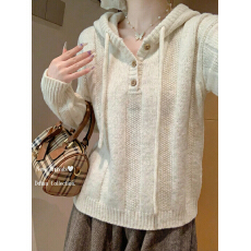 批发实拍～慵懒风宽松连帽毛衣女秋冬外穿新款软糯韩系针织上衣ins