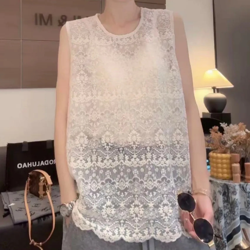 레이스 레이스 밑단 조끼 새로운 홀로우 아웃 조끼