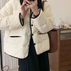 批发甜美撞色小香风短款羽绒棉服女外套秋冬款2024新款轻薄保暖棉衣