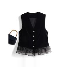 批发香风丝绒金丝绒马甲背心2026<b class='q'>秋</b>冬新款时尚拼接无袖上衣