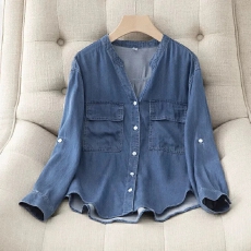 批发夏季宽松型薄款夏季短款天丝衬衫外套<b class='q'>女装</b>纯欲辣妹风