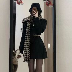 批发垫肩黑色西装外套女韩版收腰腰带<b class='q'>女装</b>新款小个子显瘦休闲西服裙潮