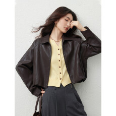 批发红棕色<b class='q'>皮衣</b>短外套<b class='q'>女</b>2026春秋季新款又a又飒显瘦夹克上衣