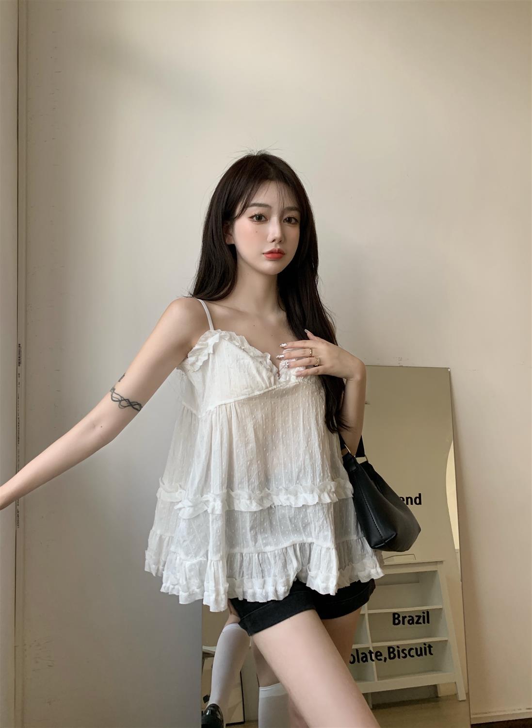 한국 스타일 V넥 순수한 욕망 외출용 패치워크 슬림해 보이는 슬립