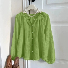 批发法式复古度假风冰丝麻棉防晒衬衫女夏灯笼袖<b class='q'>外</b><b class='q'>搭</b>空调大码<b class='q'>开衫</b>上衣