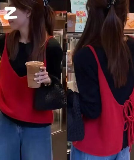 이른 가을 새로운 양면 착용 니트 슬립 조끼 여자 외국 가스 디스플레이 화이트 연령 감소 조끼 스택 착용 맨위 ins 다용도