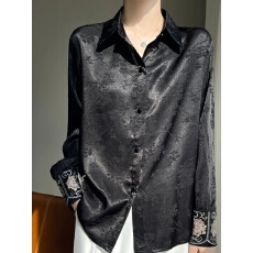 批发新中式醋酸缎面提花衬衫女2026新款复古国风唐装上衣设计长袖衬衣