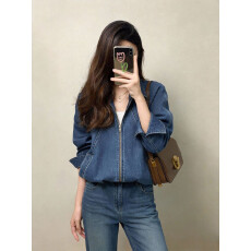 批发精致短款水洗<b class='q'>牛仔</b>翻领夹克2026春秋新款今年流行爆款小个子外套女