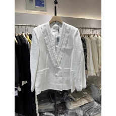 批发春秋款蕾丝花边设计感西装领<b class='q'>外套</b>女时尚休闲高级感上衣潮