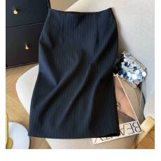 批发白领正反两穿黑色条纹包臀裙女时尚流行前开叉通勤一步裙