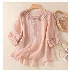 批发夏装高端棉麻套装女士2026新款洋气<b class='q'>大码</b>刺绣衬衫阔腿裤两件套