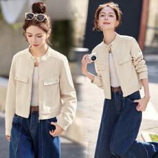 批发立领麂皮绒<b class='q'>短</b><b class='q'>外套女</b>春2026新款小个子气质显瘦减龄夹克上衣