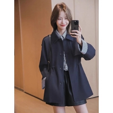 批发美丽家女作家风衣通情风衣<b class='q'>外套女</b>春秋季新款拼接格纹英伦收腰上衣