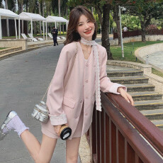 多巴胺韩系高级外套蕾丝西装春季新款西服细闪外套穿搭开春