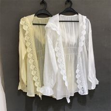 批发欧洲站法式设计感连帽蕾丝花边百搭宽松洋气减龄薄款防晒衣女开衫