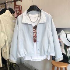 批发慵懒风立领短外套女<b class='q'>春</b>秋新款宽松显瘦小个子单排扣夹克百搭上衣潮