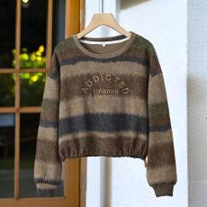 批发长袖套头条纹<b class='q'>卫衣</b><b class='q'>女</b>春秋2026新款秋季小个子抽绳收腰显瘦短款上衣