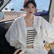 批发新款白色百搭外套女韩版宽松春秋<b class='q'>夏</b>薄款休闲开衫夹克小个子上衣潮