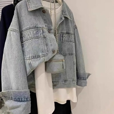 批发港风复古休闲浅蓝色牛仔外套女<b class='q'>春</b>秋小众短款显瘦小个子工装上衣潮