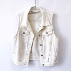 批发复古白色牛仔马甲女背心短款春秋季2026气质显瘦无袖坎肩