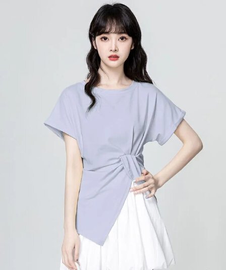 반팔 여자 폭발 2026 새로운 프랑스식 외국 가스 디자인 센스 표지 고기 슬림해 보이는 인터넷 유명인 옷 여성