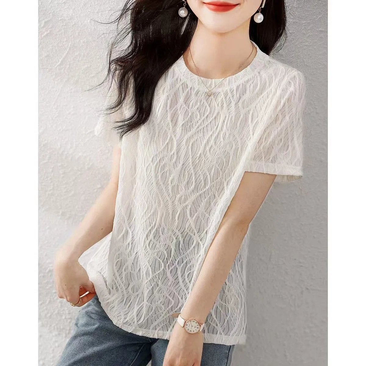 여름 새로운 디자인 센스 작은 대중 다용도 맨위 화이트 품격 여성 표지 고기 달콤함