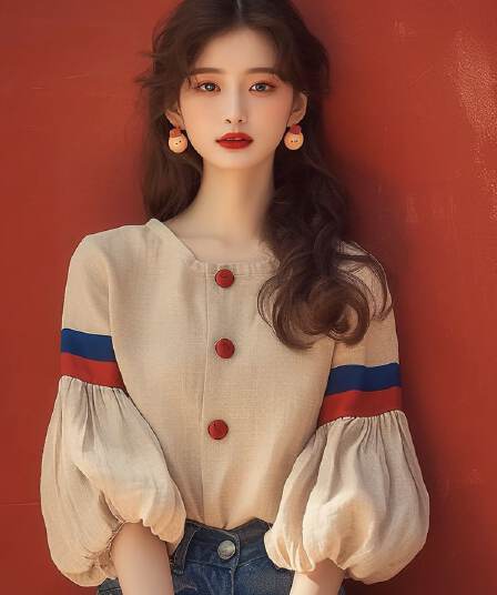 프랑스식 벌룬 소매 여성 셔츠 디자인 센스 작은 대중 봄 가을 고유 한 Chic 슈퍼 잘 생긴 루즈핏 반소매 아름다운 맨위