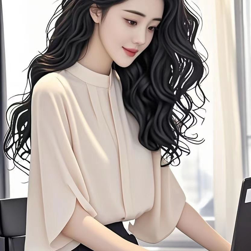 프랑스식 빛 직업 바람 패션 슬림해 보이는 쉬폰 셔츠 중간 소매 여성 여름 디자인 센스 작은 대중 슈퍼 잘 생긴 우아함