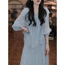 批发时尚百搭连衣裙两件套女2026<b class='q'>夏</b>季新款气质显瘦遮肉通勤长裙套装