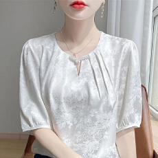 批发短袖奢华缎面夏季新款醋酸<b class='q'>衬衫</b>上衣女