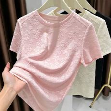 法式立体浮雕花朵短袖T恤女夏季新款设计松弛感通勤百搭显瘦上衣