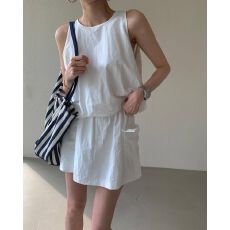 批发新款T恤<b class='q'>时尚</b>夏季套装无袖背心上衣女休闲阔腿短裤女半身裙两件套