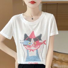 批发新款女士夏季圆领印花<b class='q'>时尚</b>百搭洋气宽松外穿针织衫