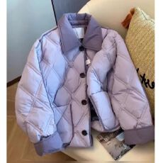 批发小香风高级感撞色翻领夹棉棉服外套女秋<b class='q'>冬</b>款时髦洋气轻薄棉衣少女