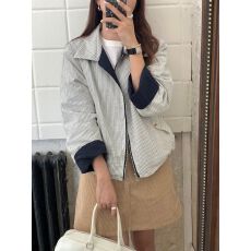 批发美式复古设计感双面穿棒球服外套女春秋季中性风宽松条纹夹克