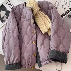 批发小众设计感菱形格棉服外套女2025秋冬新款时尚宽松显瘦薄款棉衣