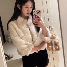 批发仿水貂丹麦外套冬季新款宽松短款环保加厚<b class='q'>皮草</b>立领毛毛<b class='q'>大衣</b>