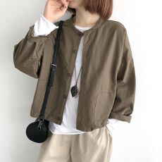批发<b class='q'>女装</b>秋季<b class='q'>外套</b>女宽松休闲夹克外搭短款上衣女薄款纯色长袖开衫