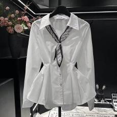 批发高级感气质丝巾飘带<b class='q'>衬衫</b>女长袖春秋新款洋气减龄上衣收腰显瘦<b class='q'>衬衣</b>